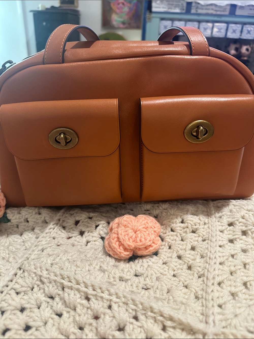 Coach Tan Leather Double-Front Pocket Satchel